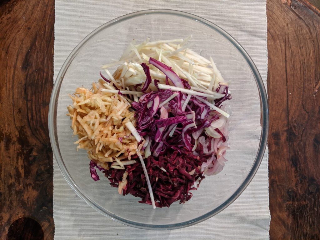 Chopped purple winter coleslaw vegtables